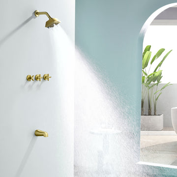 3-Handle Tub Shower Trim Kit with Rough-in Valve, 5 Settings Headshower Faucet Set with Tub Spout